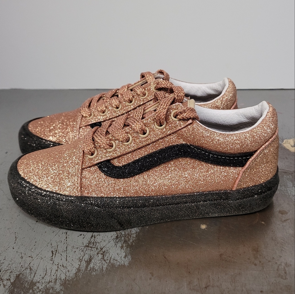 Vans Kids Unisex Off The Wall Skateboard Shoes Youth Size 3 Gold Glitter 508357